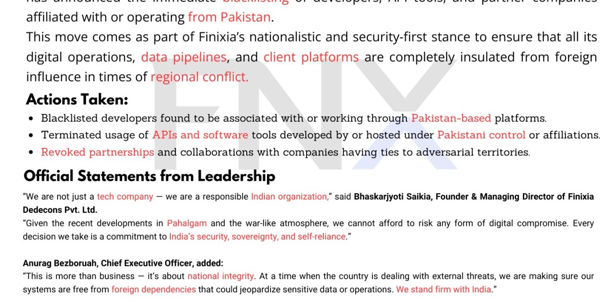 Press release of Finixia dedecons